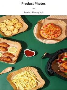 1/50/100 pièces Doublures en papier jetables carrées de 6,3 pouces certifiées LFGB/FDA, accessoires de cuisine, papier parchemin résistant à la chaleur et anti-adhésif, résistant à l'huile et à l'eau, convient pour les friteuses à air et les fours - Tabac - Voir 6