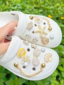 16pcs Gold Chain Accessories, Gold Shell, DIY Shoe Charms Suitable For Perforated Slippers - Gold - View 5