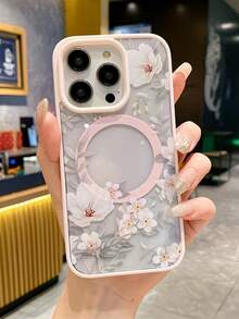 磁吸花朵 Apple 17/16/15/14/13/12 Pro Max 手機殼 磁吸充電保護殼 透明極簡高級防摔 - 粉殼-玉蘭花 - 查看 2