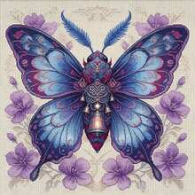 Vintage Blue Purple Butterfly Cross Stitch Kit, Steampunk Style Floral, Includes Tools, Thread And Fabric, Beginner-Friendly Complete Set For Home Decor Painting - Multicolor - View 13