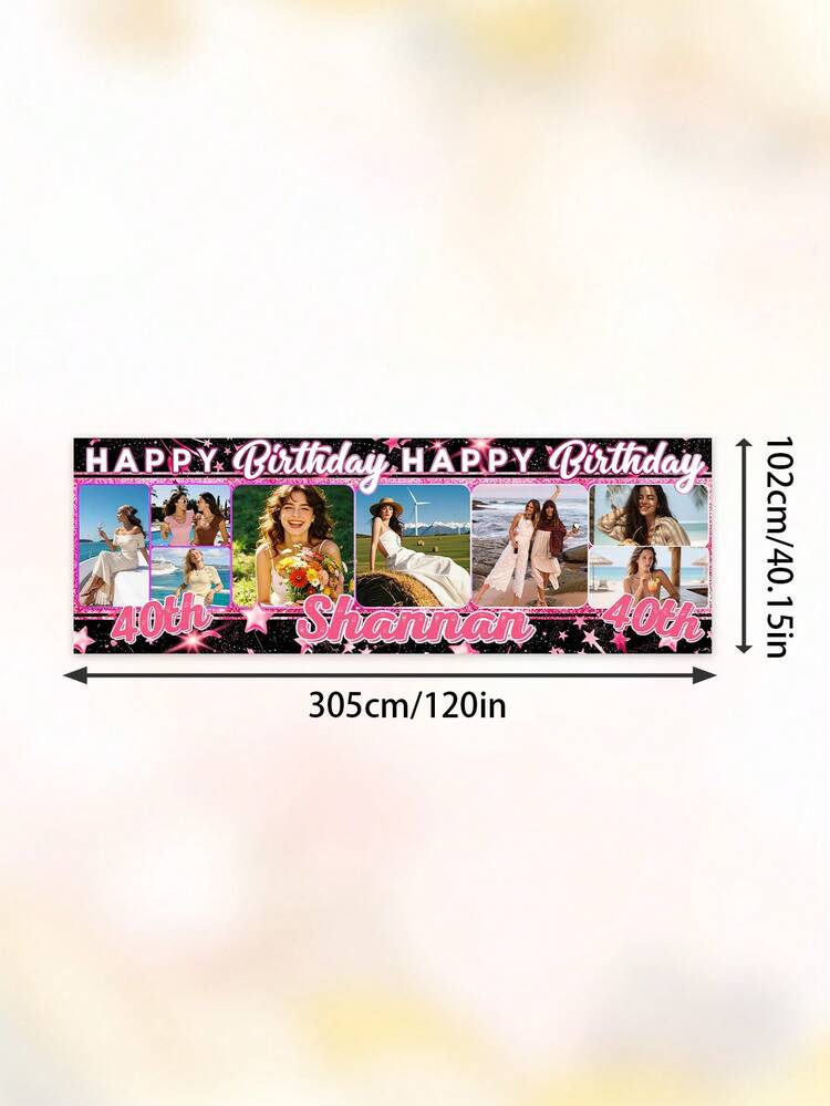 客製化照片生日橫幅，可個性化姓名與年齡，Happy Birthday 背景布，可自訂多張照片與文字，派對裝飾用品，適合 21 歲、24 歲、30 歲、40 歲女性生日牆掛裝飾牌，個性化照片拼貼生日橫幅 - 彩色 - 查看 11