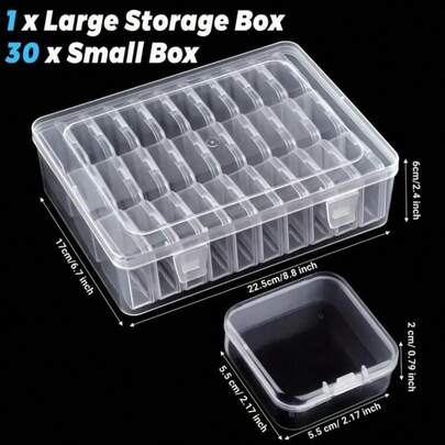 1 Set (30 Small Boxes + 1 Large Box) Mini Jewelry Storage Box Set, Transparent Plastic Boxes, Suitable For DIY Earrings, Rings, Beads, Buttons, Craft Accessories Storage, Daily Practical, Accessory Organization