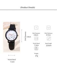 2pcs/Set Fashion Minimalist Cat Digital Face Quartz Silicone Strap Student Watch + Bracelet - Black - View 5