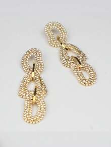 1 Pair European & American Fashion Exaggerated Linked Geometric Rhinestone Earrings For Women, Punk Hip-Hop Style, Suitable For Events And Festivals - Exaggerated Geometric Earrings - View 5