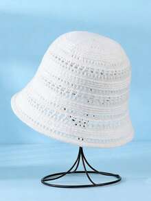 1PC/Women's Vintage Hollow Bucket Hat, Korean Style Solid Color Fashion Sun Protection Hat, Elegant Travel Hat - Multicolor - View 8