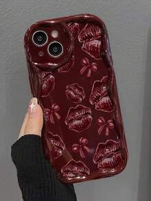 Lip Art Creamy Wavy Edge Burgundy Flat Print Painted Anti-Drop Fashion Cute Phone Case Compatible With Ip 17/Ip 17pro/Ip 17promax/Iphone16/Iphone16pro/Iphone16promax/IPhone16plus/ 10cases Anti-Drop New IPhone14IPhnoe15 Anti-Drop P14 Thickened P13 Soft Shell P12 Full Coverage P11 Anti-Drop Creative Phone Case - Multicolor - View 6