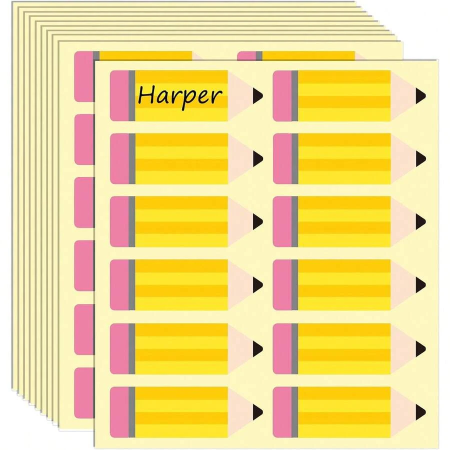 120 piezas Pegatinas de nombre para lápices amarillos, Pegatinas de etiqueta de nombre para lápices escolares, Etiquetas de decoración para el tablero de anuncios del aula, Adecuado para la fiesta de regreso a la escuela, oficina, escritorio, pared, decoración del tablero de mensajes, Adecuado para patinaje y ciclismo - lápiz - Ver 1