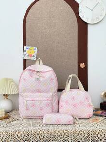 1 Set Back To School Backpack Set - Checkerboard/Floral Pattern Large Capacity Backpack + Lunch Bag + Pencil Case Multi-Piece Set, With Laptop Compartment, Durable Nylon Backpack, Adjustable Shoulder Straps, Lightweight Portable Zipper Bag, Suitable For Students/Teenagers/Graduates, Perfect For Outdoor/Travel/Middle School/High School/College, College Essential Backpack - Multicolor - View 14