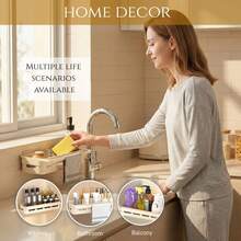1pc Wall-Mounted Kitchen Storage Rack With Sponge Holder And Dish Rack - Durable PP Plastic Space-Saving Sink Organizer, Suitable For Sponges, Soap, Towels - Install On Faucet, Modern Design, Kitchen Sink Accessory - Multicolor - View 8