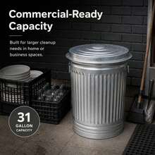 31-Gallon Steel Trash Can, Large Metal Garbage Bin With Durable Body And Classic Outdoor Style For Kitchen, Garage, Patio, Yard And Commercial Waste Storage - 31 Gal - View 6
