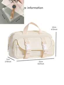 Double Button Layered Pencil Case/Storage Bag, Beige Plaid Toast Shaped Handbag, Fashionable Multi-Functional Stationery Storage Bag, Back To School Essential For Students - Multicolor - View 10
