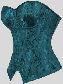 Women's Court Style Corset Top, Boned Waist Cincher, Bust Support, Sexy Jacquard Vintage Body Shaping Top, Halloween Costume, Role Play, Party Outfit, Green Corset Top - Teal Blue - View 4