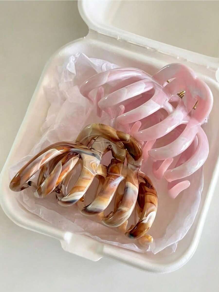 2件/1件 女款 9cm/3.54in 流動紋理系列 卡其色/粉色 大容量輕量塑膠髮夾,時尚百搭高端優雅極簡風純色髮夾,適合日常穿搭、外出、休閒、派對、通勤、海灘、度假、紮髮、馬尾、盤髮、洗臉、沐浴、化妝、搭配衣著,髮飾髮夾 - 彩色 - 查看 1