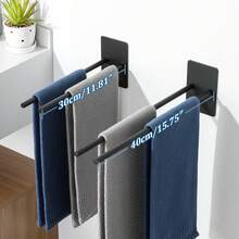 Porta asciugamani a doppia barra in acciaio inox nero, fissaggio adesivo senza fori, lunghezza 30 cm, per bagno e cucina - nero - Visualizzare 6