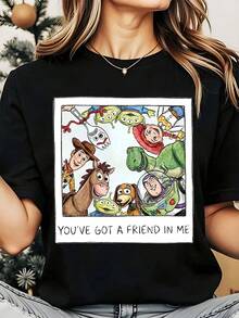 Disney Toy Story Characters Youve Got A Friend In Me Women's Round Neck Shirt Summer Tops Comfortable O Neck T Shirt Fashion Casual Women Clothes - Black - View 1