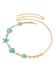 1pc Ocean Style Metal Starfish & Shell Waist Chain, Suitable For Women's Daily Wear And Summer Vacation - Multicolor - View 6