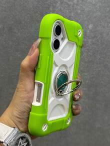 Shockproof Rugged Protective Case Compatible With IPhone 16/15/14/13/12/11 Pro Max Plus, Equipped With 360° Rotating Ring Stand, Anti-Drop Full-Coverage Rugged Protective Case, 3-In-1 Durable Protective Case - Fluorescent Green + Lanyard - View 3