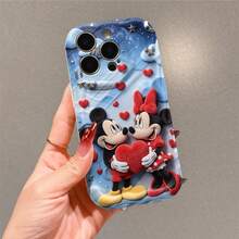 Disney Mickey & Minnie Mouse Couple Phone Case, Plush Style With Heart & Love Print, Shockproof Protective Cover, Compatible With IPhone 17/16/15/14/13/12/11 Pro, Perfect Gift For Valentine & Anniversary - 白色 - 查看 3