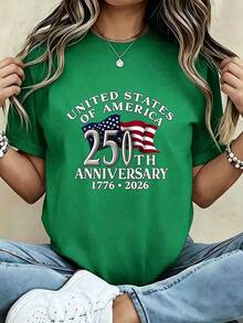 Women 250th Anniversary American Flag Tee, 1776-2026 250 Years Independence 4th Of July Casual Crew Neck Short Sleeve Graphic T Shirt - 預設圖 1 - 查看 10