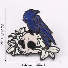 Midnight Crow Pale Skull Floral Enamel Badge, Dark Goth Aesthetic Accessories,  Backpack Hat Jewelry, Unique Gift For Witchy Girls - Multicolor - View 4