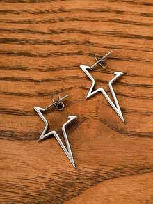 1/8 Pairs Neutral Gothic Decadent Emo Punk Y2K Korean Style Tassel Chain Water Drop Star Moon Pendant Huggie Earrings Gift - Silver - View 9