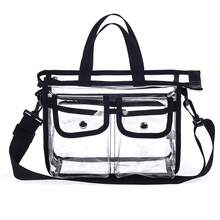 Clear PVC Makeup Bag, Transparent Cosmetic Organizer Tote, Waterproof Travel Toiletry Storage Bag With Removable Shoulder Strap, Front Pockets, Zipper Pouch And Handle For Makeup Brushes Beauty Tools - View 6