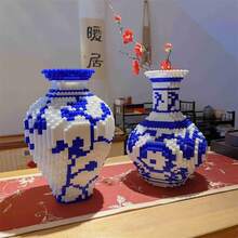 1000片浪漫藍白瓷器模型積木，可作為花束使用，完美禮物，小顆粒組裝模型拼圖紓壓玩具，沉浸式居家客廳裝飾擺件主題拼砌體驗，適合14歲以上，也是情侶與父母的絕佳選擇，高組裝難度，萬聖節/感恩節/聖誕節與返校季的完美禮物 - 彩色 - 查看 11