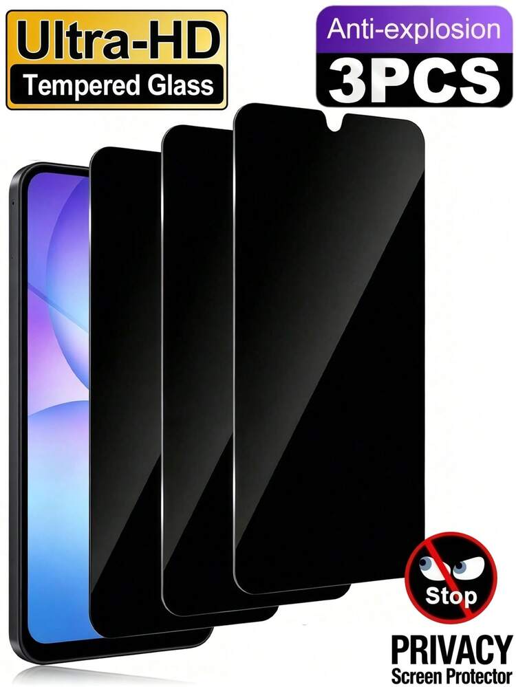 3pcs Anti-Peeping Tempered Glass Screen Protector Film, Explosion-Proof Scratch-Resistant Privacy Screen Protector For Samsung Galaxy S26 S25 S24 Ultra A57 A56 A55 A17 A06 A07/ 15T 14T Poco X6 M6 Note 13 14 4G 5G, Office/Subway Privacy Protection, Bubble-Free Auto-Adsorption Easy Installation, Does Not Support Fingerprint Recognition - Black - View 138