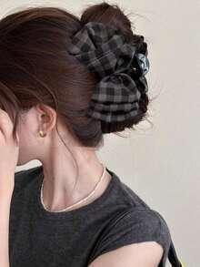 1pc Women's 14cm/5.51in Solid Color Plaid Large Bow Hair Clip, Elegant Fashion Claw Clip, Suitable For Daily Use Summer Hair Accessories - Multicolor - View 10