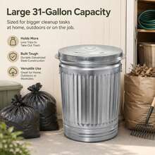 31-Gallon Steel Trash Can, Large Metal Garbage Bin With Durable Body And Classic Outdoor Style For Kitchen, Garage, Patio, Yard And Commercial Waste Storage - 31 Gal - View 4