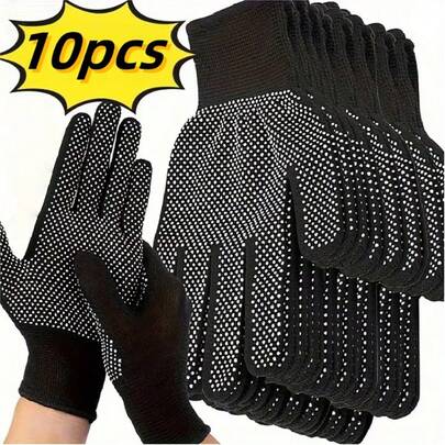 10pcs Nylon Work Gloves, Dotted Non-Slip Grip, Lightweight & Breathable, Suitable For Outdoor Cycling, Camping, Fishing, Ideal Choice For Outdoor Activities