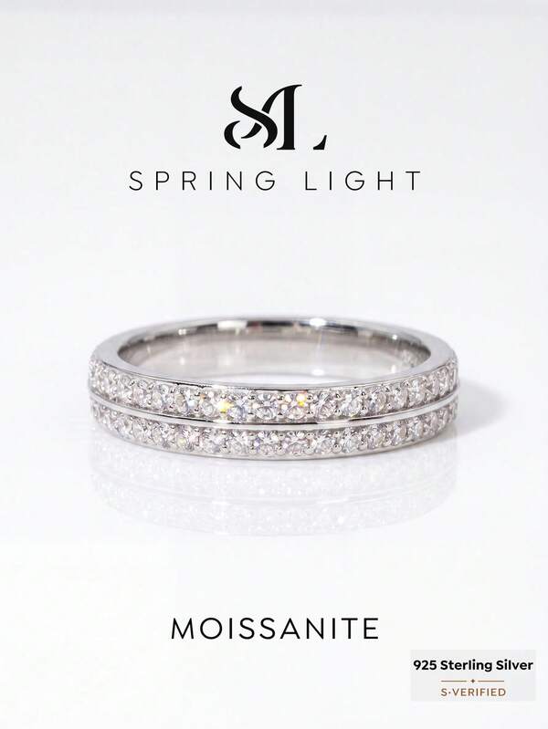 1 Stück Gesamtkaraatgewicht: 0,34 CT eleganter & minimalistischer Zwei-Diamant-Moissanit-Ring aus 925er Sterlingsilber, perfekt für Frauenhochzeiten und den täglichen Gebrauch