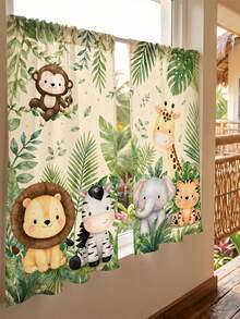 2 buah Tirai Motif Hewan Hutan Utama, Elemen Singa, Gajah, Harimau, Jerapah, Zebra, Model Kantong Batang, Cocok untuk Dekorasi Kamar Tidur dan Ruang Tamu, Tirai Dekoratif. - MultiWarna - View 11