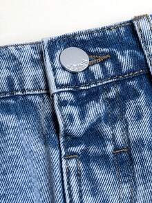 Saia Denim Lavagem Clara Simples para Menina Jovem, Saia Mini Denim Sem Forro, Moda Minimalista Clássica com Cintura Meio Elástica e Cordão Ajustável, Adequada para Todas as Estações - Lavagem clara - Visão 4