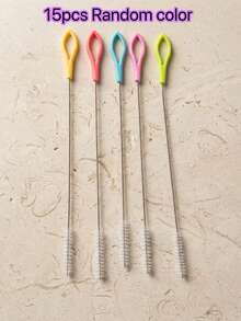 15/10/5/1pc Flexible Stainless Steel Straw Cleaner Brush, Soft Bristle Glass Tube Cleaning Brush, Bottle Brush, Reusable Long Handle (Random Color) - Multicolor - View 12