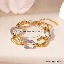 GEREIT 1pc Exaggerated 18K Stainless Steel Bicolor Geometric Chain Bracelet, Suitable For Women's Daily Wear, Mother's Day Gift - Gold and Silver - View 4