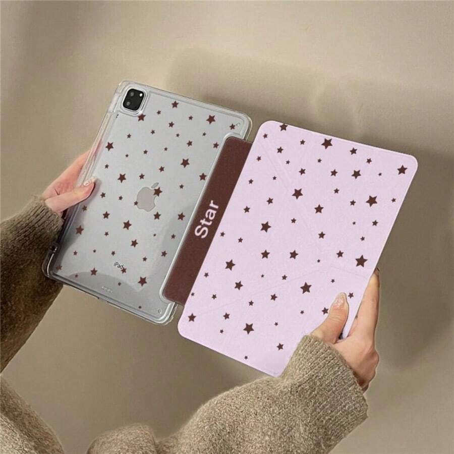 1件棕紫色星星多折平板保護殼,適用於 iPad 11 (A16) 2025/Air 7 2025/10.9/Air4/5/6/10.2/Pro 11/10th/9.7/10.5,具備睡眠/喚醒功能 - 紫丁香色 - 查看 1