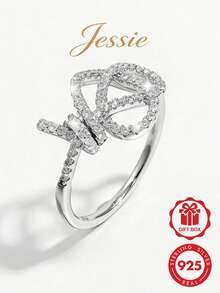 1pc Elegant Vintage Chic Sparkling 925 Silver Hollow Line Key Design Zirconia Ring, Versatile For Daily Wear, Dates, Parties To Showcase Charm, Gift For Women - Silver - View 1