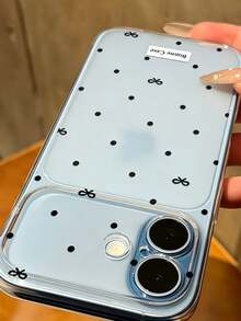 1個蝴蝶結波點防震軟殼手機殼，適用於 iPhone 17/16/15/14/13/Pro/Pro Max 系列，Ins風甜酷黑色波點蝴蝶結超薄透明全包鏡頭保護套 - 無色 - 查看 4