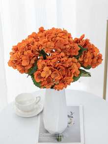 1/3pcs Champagne Embroidered Artificial Flower With Stem Plastic Hydrangea, Desktop Decor Flower, Suitable For Office, Party, Wedding, Faux Plant, Spring Summer Decoration, Garden Decor, Indoor Decoration, Mother's Day Father's Day Gift - Orange - View 5