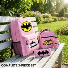 Set Ransel Kasual 3 Bagian Batman dari Warner Bros. (WB) - Ransel Pelajar Kapasitas Besar dengan Motif Fashion Gaya Kampus, Ransel Luar Ruangan, Gaya Kartun Lucu; Cocok untuk Hadiah Kembali ke Sekolah, Halloween, dan Natal. - MultiWarna - View 3