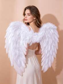 Angel Feather Floating Wings Valentine's Day Ramadan Easter Holiday Party Costume With Elastic Band, Suitable For Halloween, Christmas And Various Role-Play Activities - White - View 3