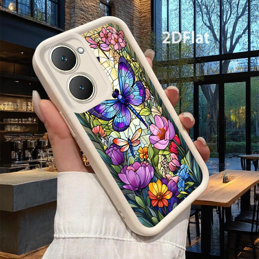 Funda para teléfono - Funda de teléfono 2D con diseño de mariposa y flor para Vivo V21E Y73 Y22S Y28 Y30G Y20I Y21T Y52T Y75 Y55S Y17S Y36 Y35 Y16 Y27 Y72 Y53S Y51S T1X Y52 Y76S Y78 Y36 Y77T V25E Y75 S12 V23 S15 S16E V27E S17 V29 Tianyan Ladder Nueva funda para teléfono móvil - (Un color) 1 unidad por paquete - Ver 1