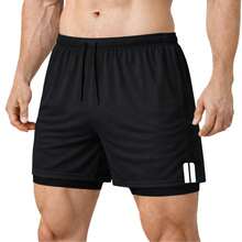 Kit Of 3 Men's Dry Fit 2-In-1 Shorts For Gym And Running With Cell Phone Pocket - Light Blue / White / Black - View 2