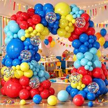 133Pcs Red Blue Yellow Balloon Garland Arch Kit, 5/10/18 Inch Latex Balloons & 12 Inch Confetti Balloons With Ribbons, Bright Decor For Party, Anniversary, Holiday Event Background - Multicolor - View 5
