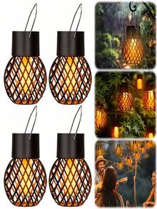 8/4pcs Solar Hanging Lanterns, Flickering Flame LED Lights, Waterproof Outdoor Decorative Lights, Hollow Pattern, Suitable For Garden Yard Trees - Solar Flame Lantern - 查看 4