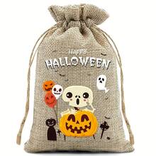 6pcs Halloween Drawstring Gift Bags, Halloween Trick Or Treat Bags, Suitable For Party Decoration And Storage, Gift Bags, Boxes, Handbags - Multicolor - View 2