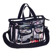 Clear PVC Makeup Bag, Transparent Cosmetic Organizer Tote, Waterproof Travel Toiletry Storage Bag With Removable Shoulder Strap, Front Pockets, Zipper Pouch And Handle For Makeup Brushes Beauty Tools - View 4