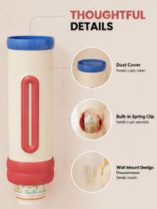 1pc Wall-Mounted Disposable Cup Holder, No Drilling Required, One-Click Cup Dispenser, Home Kitchen Storage Rack - Multicolor - View 3