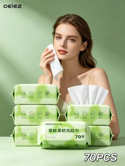 OEIEZ Toalla facial desechable, toallitas de limpieza, para piel sensible, se pueden usar para el cuidado de la piel y la eliminación del maquillaje, toallitas faciales sin forro, toallitas secas, extra gruesas para uso seco y húmedo para piel sensible, eliminación de maquillaje, limpieza de superficies, 40/70 unidades